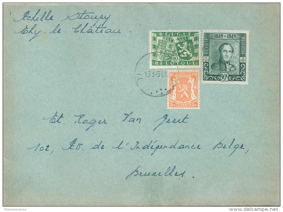 517/21 -  Lettre TP Divers , Dont 807 Et 823 THY LE CHATEAU 1951 Vers Bruxelles - Cartas & Documentos