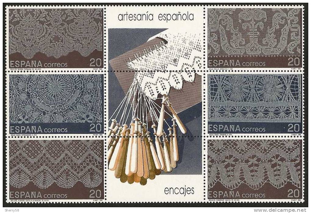 1989-ED. 3016 A 3021 En BLOQUE - ARTESANÍA ESPAÑOLA. ENCAJE DE BOLILLOS- NUEVO- - Blocks & Sheetlets & Panes