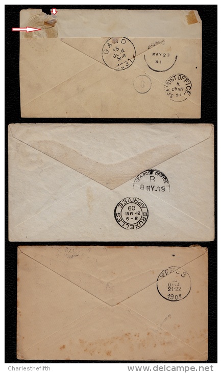 2 INDIA POSTAGE STATIONARY COVERS 1891 & 1909 + NICE 1901 SURCHARGED TO BELGIUM - - Entiers Postaux