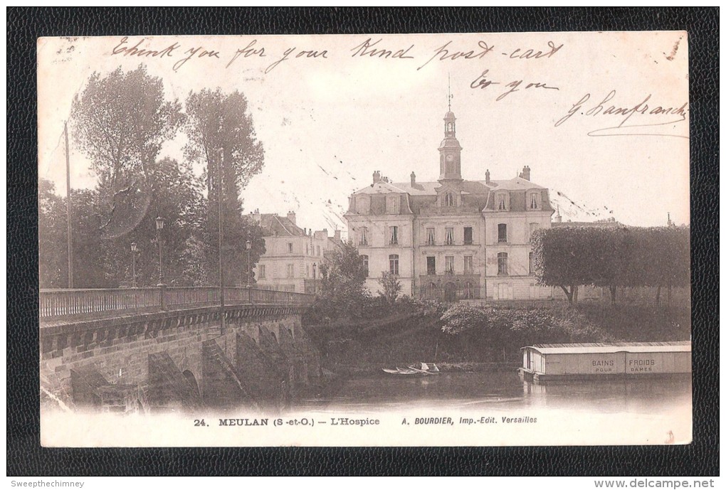 DOS SIMPLE EARLY UNDIVIDED BACK CPA Meulan - Le Petit Pont Et L'Hospice USED + STAMP 1902 PETWORTH SUSSEX POSTMARK - Meulan