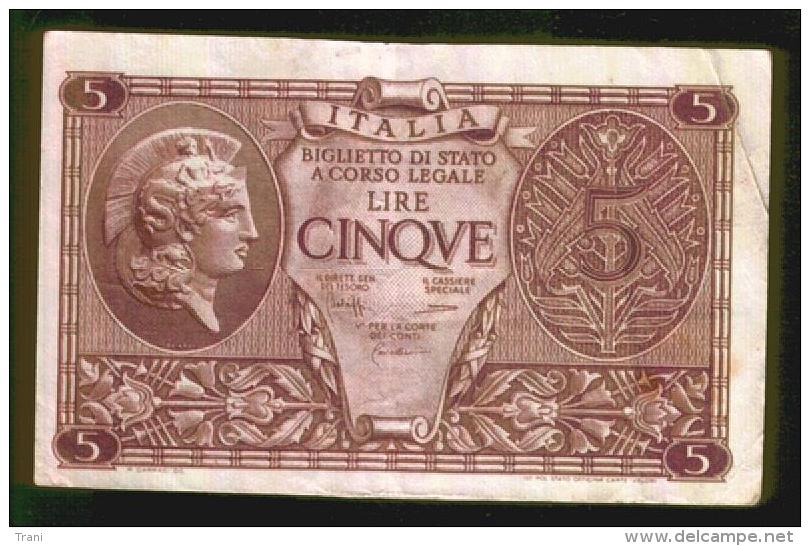 BIGLIETTO DI STATO ITALIA DA 5 LIRE - Italia – 5 Lire