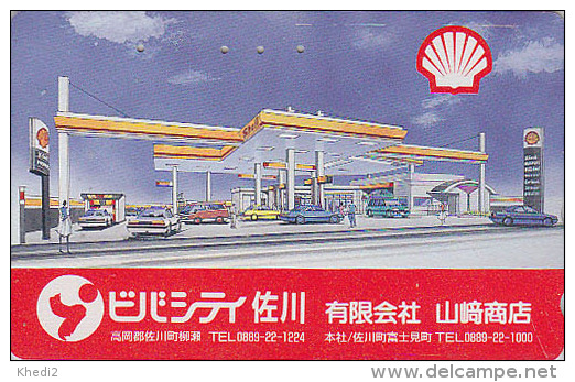 Télécarte Japon - Essence Pétrole SHELL Garage Station Service - Oil Tank Japan Phonecard - Benzin Tankstelle - 63 - Petrole