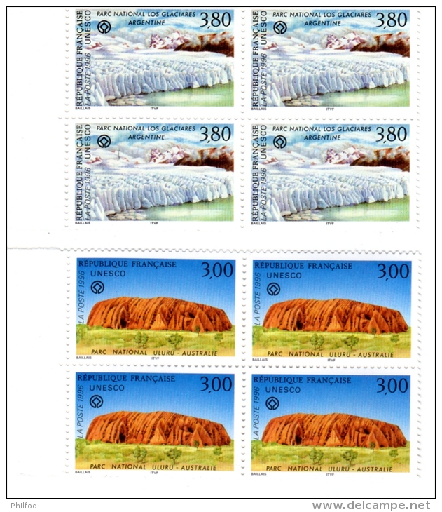 1996- UNESCO - Planche  De 4  Timbres X 2  :   Service N° 114 115 - Neufs