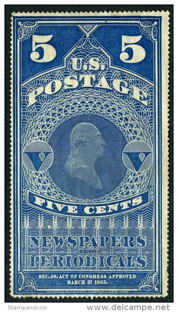 US PR4a Mint No Gum 5c Washington On Yellowish Paper Newspaper Stamp 1865 - Journaux & Périodiques