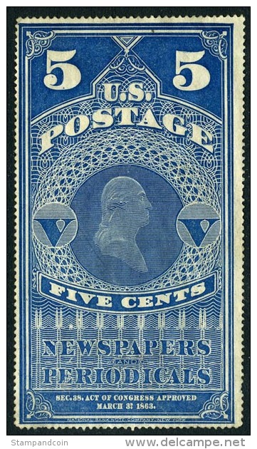 US PR4a Mint No Gum 5c Washington On Yellowish Paper Newspaper Stamp 1865 - Newspaper & Periodical