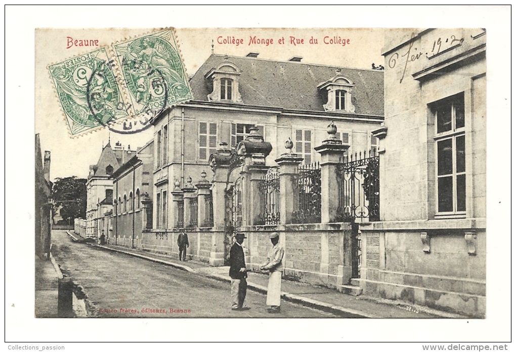 Cp, 21, Beaune, Collège Monge Et Rue Du Collège, Voyagée 1907 - Beaune