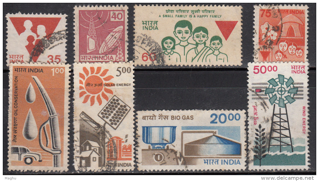 Simplified Set Of 8, India Used 7th Series, Health, Renewable Energy, Oil Censervation, Etc.,, Sample Image - Used Stamps