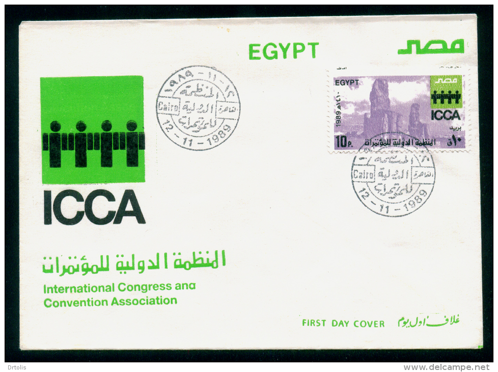 EGYPT / 1989 / ICCA / INTL. CONGRESS & CONVENTION ASSOCIATION MEETING / COLOSSI OF MEMNON / ARCHEOLOGY / FDC - Covers & Documents
