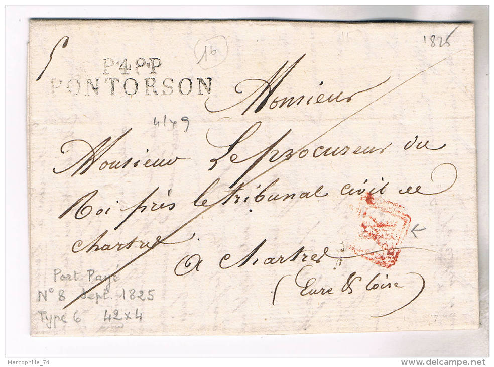 MANCHE MARQUE P48P PONTORSON 1825 LETTRE COTE 160€ / CHARTRES EURE ET LOIRE - 1801-1848: Précurseurs XIX