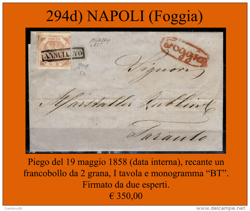 Foggia-00294d - Piego Senza Testo Del 19 Maggio 1858 - - Naples