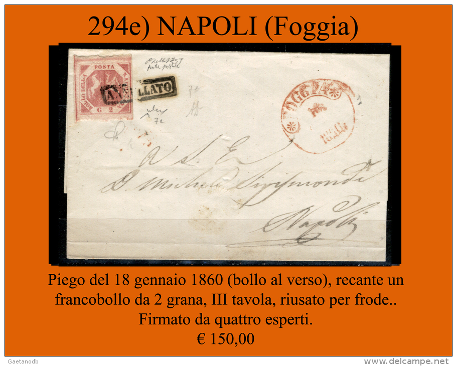 Foggia-00294e Piego Senza Testo Del 16 Gennaio 1860 - Frode Postale - Quattro Firme Di Garanzia! - Naples