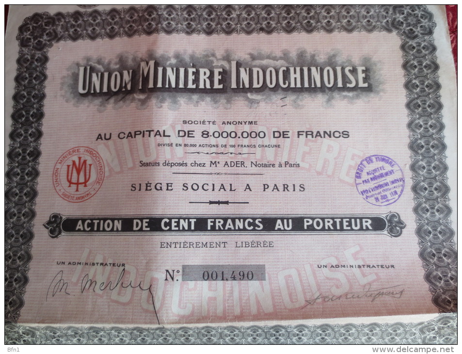 UNION MINIERE INDOCHINOISE - 1830 ( à Valider)  VOIR PHOTOS - Asie