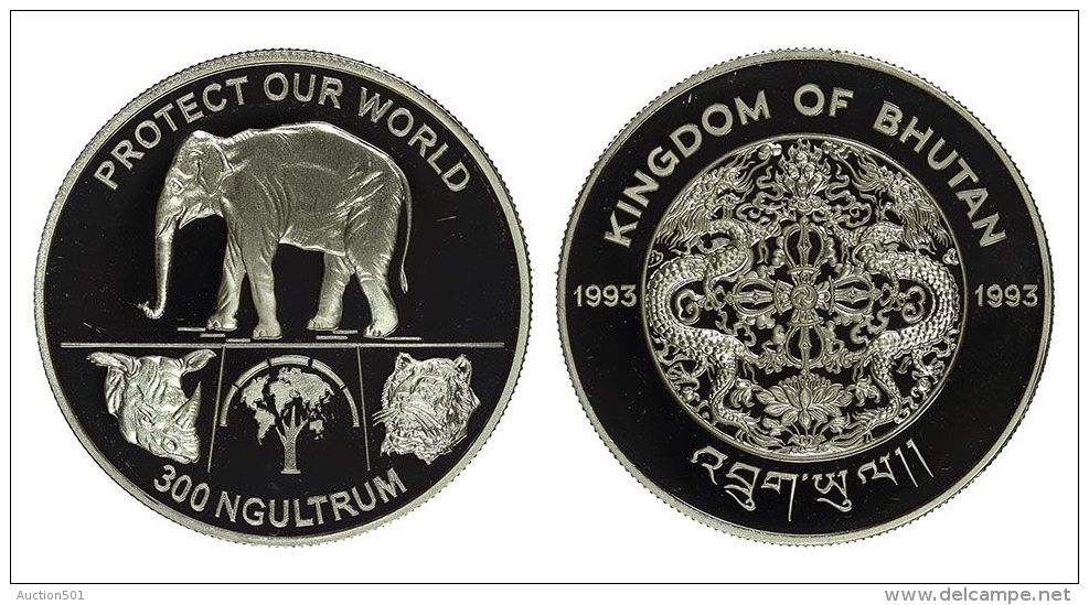 AG00004 Bhutan 1993, 300 Ngultrum, 1 éléphant "protect Our World", Silver 9250. Ag  31 G - Bhutan