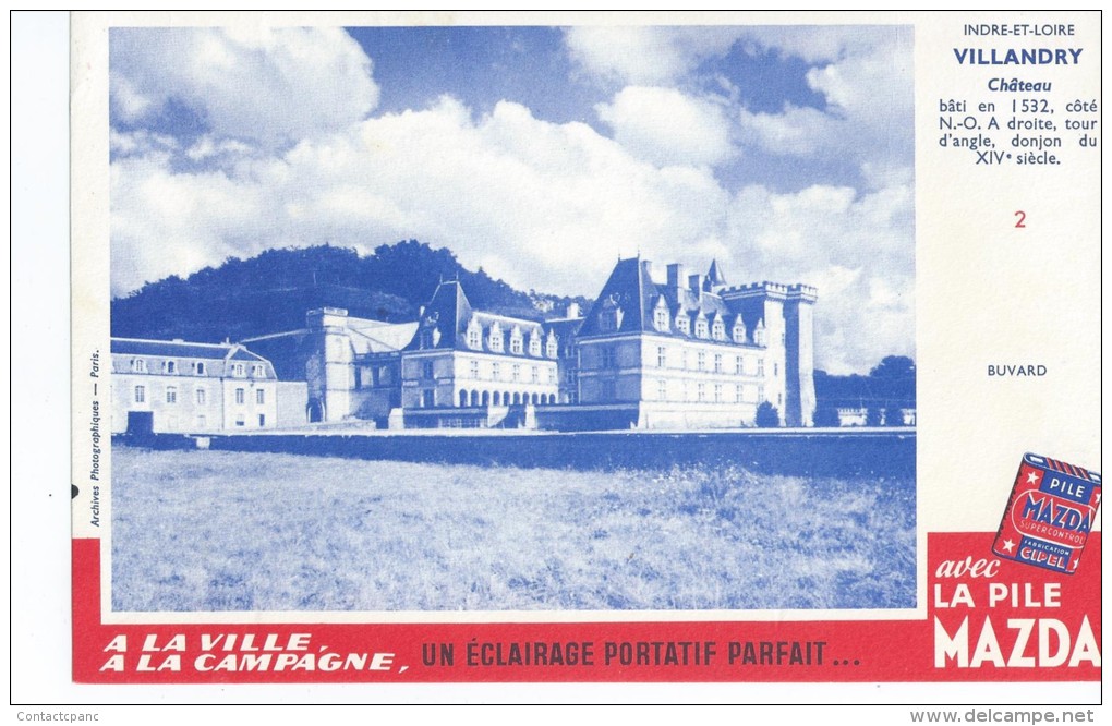 Piles   MAZDA     - Château De Villandry  ( 37 )        -   Ft  =  21 Cm X 13.5 Cm - Elektrizität & Gas