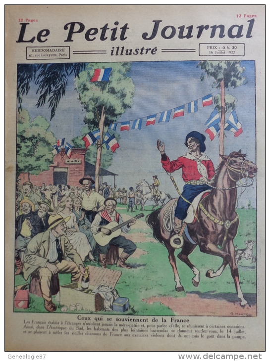 LE PETIT JOURNAL ILLUSTRE - 16 JUILLET 1922- FETE 14 JUILLET FRANCE EN ARGENTINE-ACCIDENT CHEMIN DE FER BERLIN ALLEMAGNE - Documents Historiques