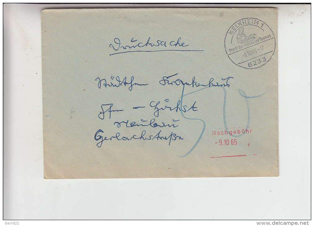 6233 KELKHEIM, Brief, 1965, Mit Nachgebühr, Nach Frankfurt/M. - Kelkheim