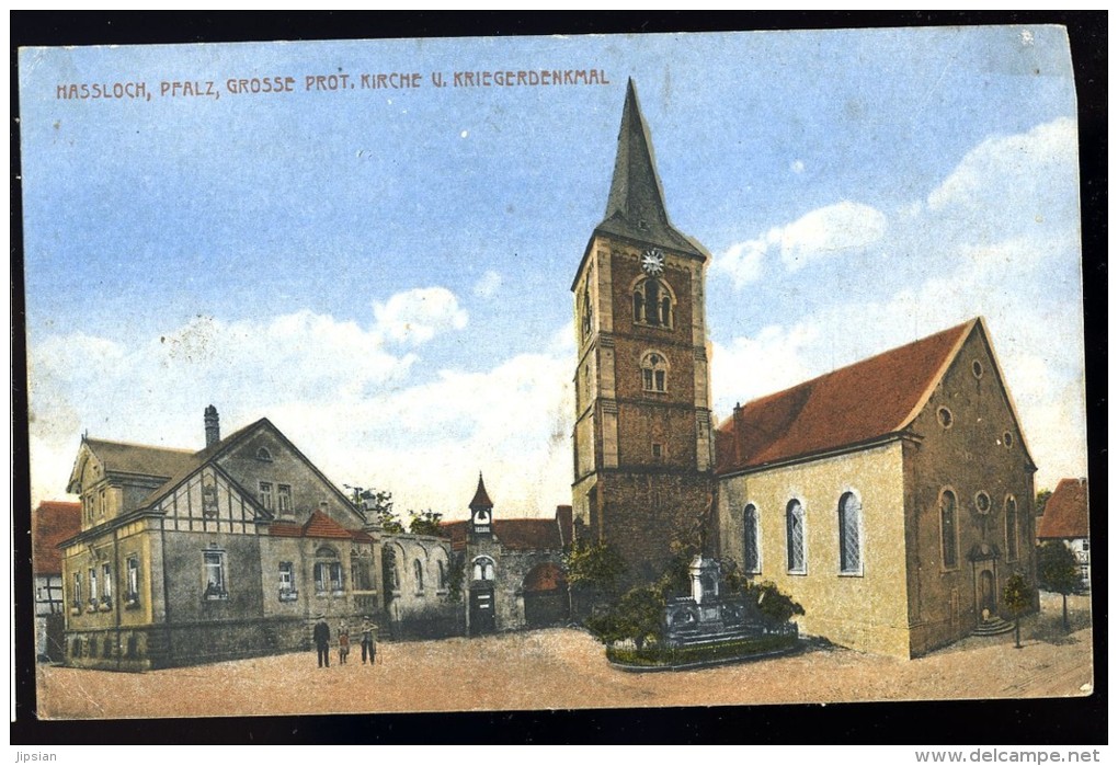 Cpa  Allemagne Hassloch Pfalz , Grosse Prot. Kirche U. Kriegerdenkmal  APJ2 - Hassloch