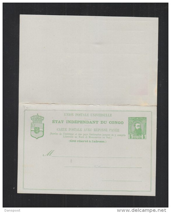 Congo Etat Independent Carte Postale Avec Reponse Payee - Entiers Postaux