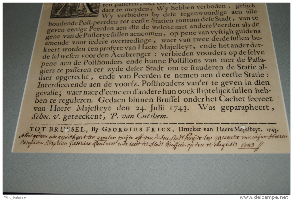 Karel Ferdinand Grave Van Cönigsegge-erps - 20 Guldens Amende Voor Ieder Overtredinge Brussels 1743 - Décrets & Lois