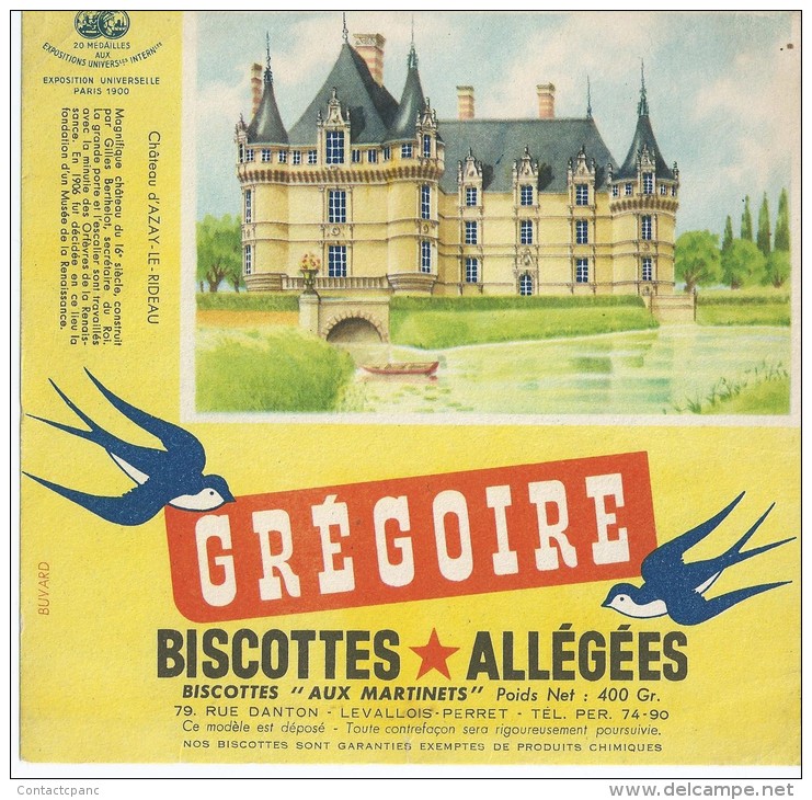 Biscotte   GREGOIRE   -  Château D' AZAY Le RIDEAU   ( 37 ) - Bizcochos