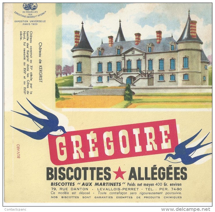 Biscotte   GREGOIRE   -  Château De KERGRIST  ( 22 ) - Biscottes