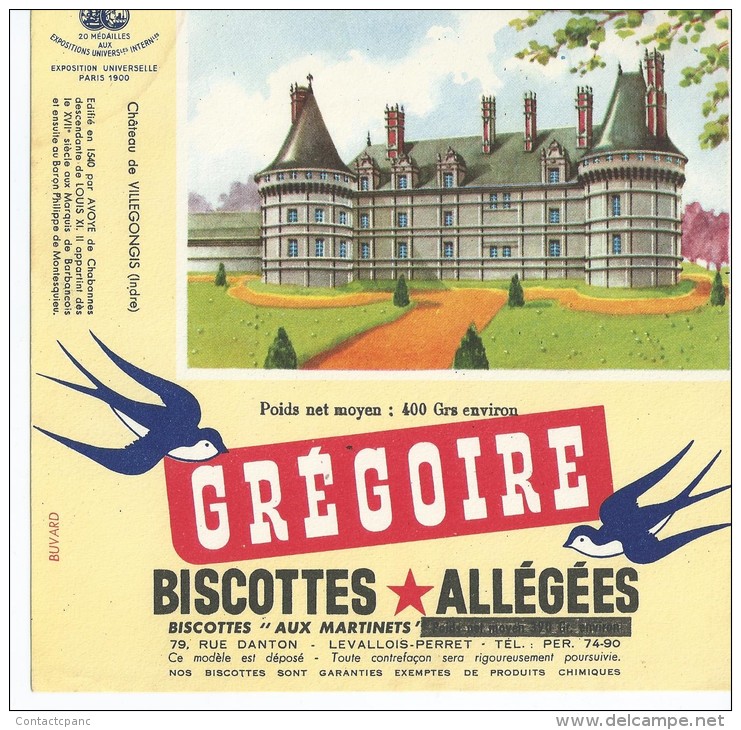 Biscotte   GREGOIRE   - Le Château De  VILLEGONGIS   ( 37 )  -  Surimpression De La Ligne Et Déplacée Au -dessus - Zwieback