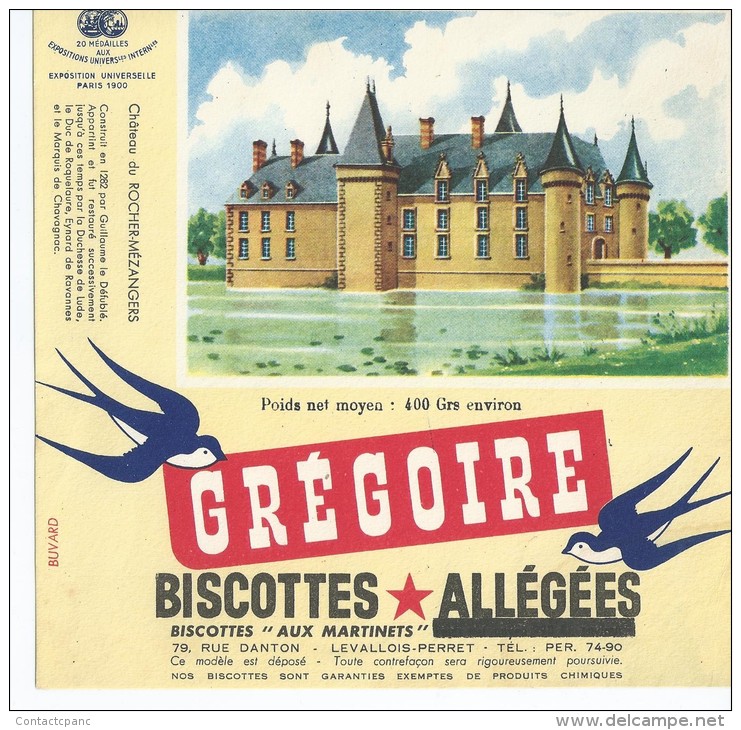 Biscotte   GREGOIRE   - Le Château De  ROCHER - MEZANGERS  -  Surimpression De La Ligne Et Déplacée Au -dessus - Bizcochos