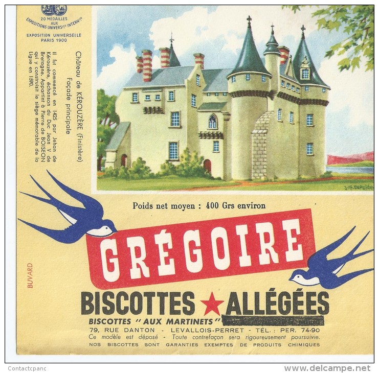 Biscotte   GREGOIRE   - Le Château De  KEROUZERE ( 29 )   -  Surimpression De La Ligne Et Déplacée Au -dessus - Zwieback