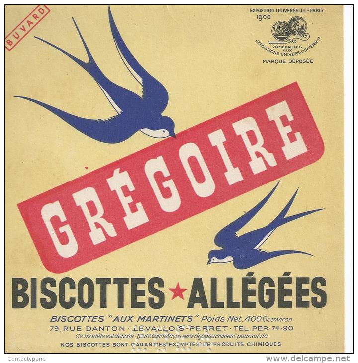 Biscotte GREGOIRE   -  Buvard  Imprimé En Haut à Gauche    Ft = 16 Cm  X  15.5 Cm - Biscottes