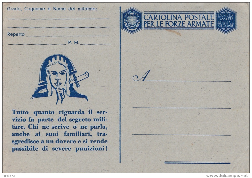 CARTOLINA POSTALE PER LE FORZE ARMATE - POSTA MILITARE _  Non Viaggiata - Franchise