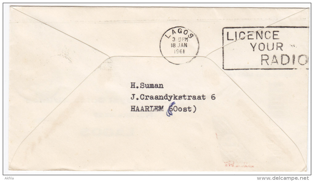 2188. Netherlands, 1961, First Flight Amsterdam - Lagos, Letter - Covers & Documents