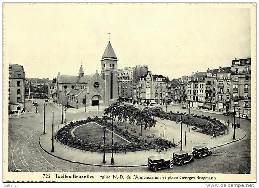 Belgique  -gd Format -ref L217- Ixelles Bruxelles -eglise Nd De L Annonciation Et Place Georges Brugmann - - Andere & Zonder Classificatie