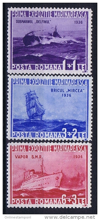 Romenia: 1936, Mi Nr 519 - 521, MNH/**, Ships - Ongebruikt