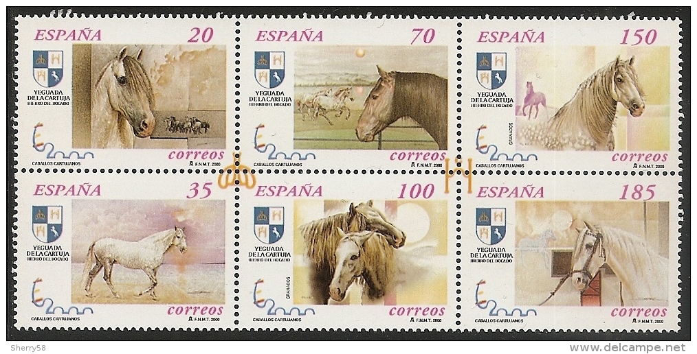 2000-ED. 3723 A 3728 En Bloque-CABALLOS CARTUJANOS 2000-NUEVO - Blocs & Feuillets