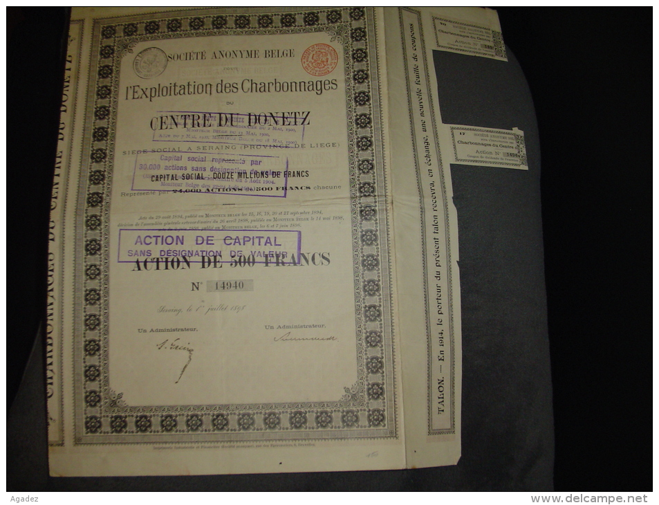 Action "Exploitation Des Charbonnages Du Centre Du Donetz"Seraing(Liège)1898 Russie Russia - Russie