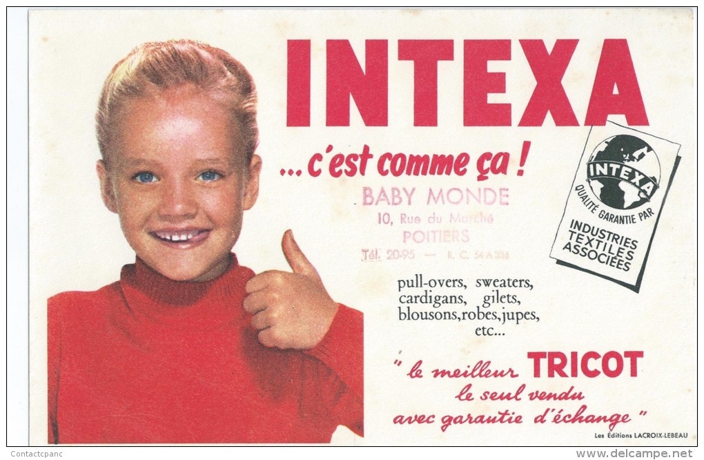 Tricot   INTEXA       Ft = 16 Cm  X  16.5 Cm - Textile & Clothing