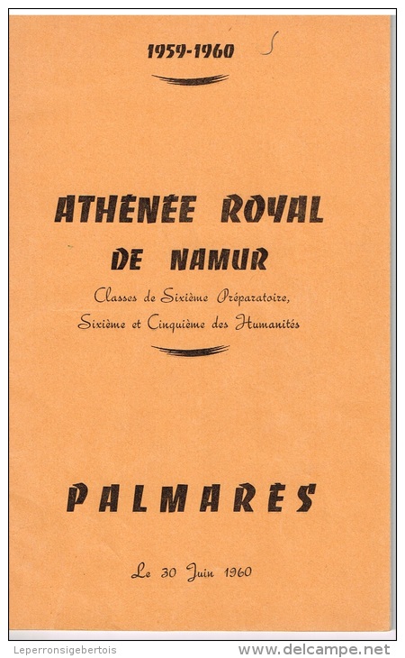 PALMARES ATHENEE ROYAL DE NAMUR 1959-1960 6ème Préparatoire 6ème Et 5ème Des Humanités - Diplome Und Schulzeugnisse