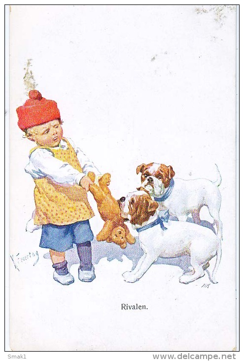 AK HUNDE DOGS  DEUTCHER BOXER DEUTSCHER BULLDOGG BULLY ,SIGNIERT KARTE K.FEIERTAG,B.K.W.I. 453-3.,OLD POSTCARD - Perros