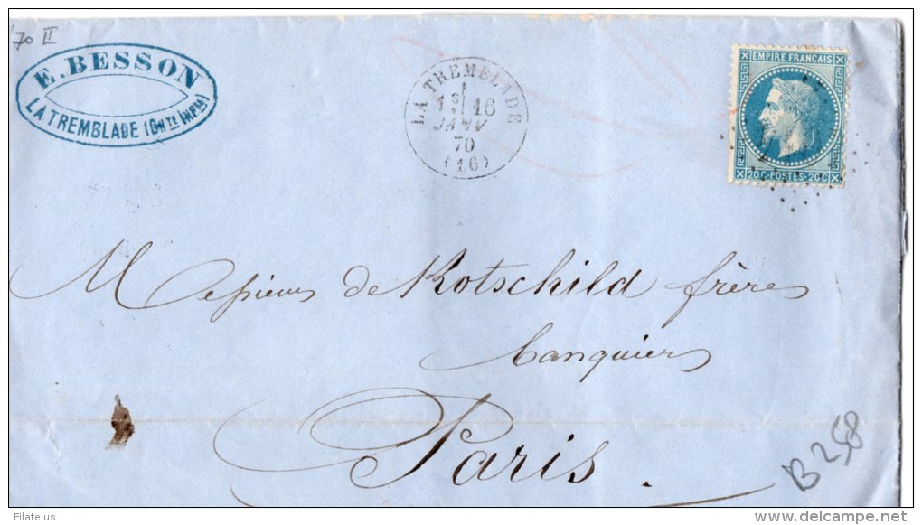 PIEGO  POSTALE -ANTICO- RARO -SPEDITO   AI BANCHIERI ROTSCHILD  DALLA BANCA E.BESSON--LA TREMBLADE - 1863-1870 Napoléon III Lauré