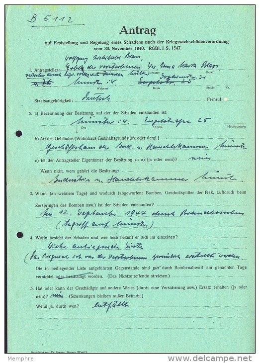 1948  Antrag Fûr Kriegsschschäden  Kompleter Akte  -  9 Bilder ßuper Umschlag - Historical Documents