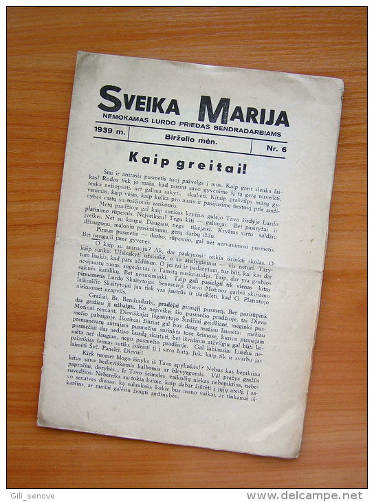 1939 Lithuania Lietuva/ Sveika Marija - Oude Boeken