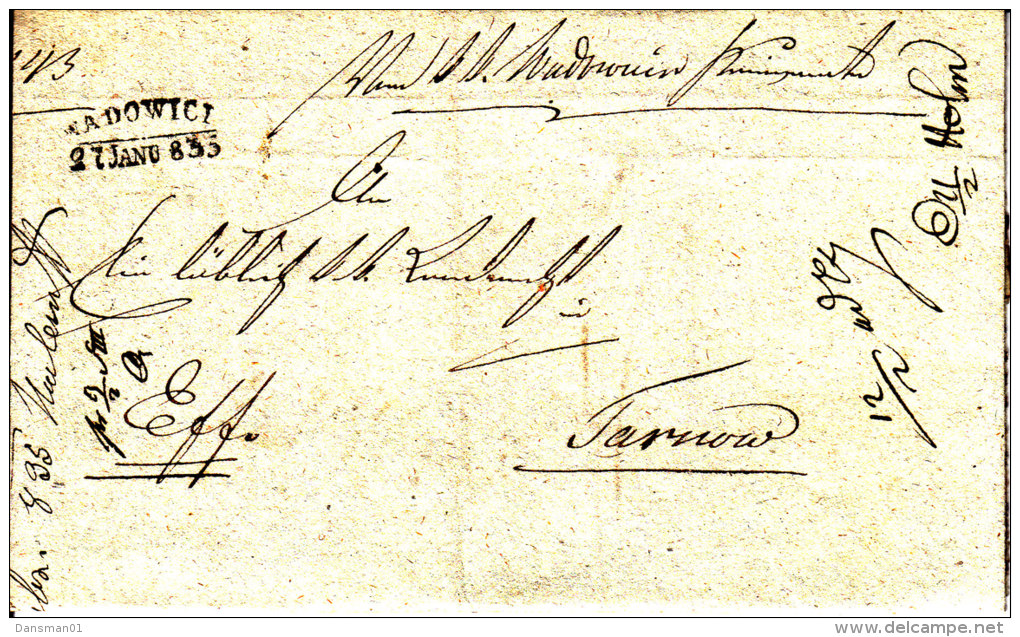 POLAND 1835 WADOWICE To TARNOW Full Letter - ...-1860 Prephilately