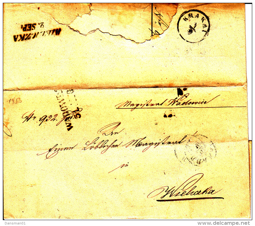 POLAND 1853 WADOWICE To WIELICZKA Full Letter (KRAKAU Transit) - ...-1860 Préphilatélie