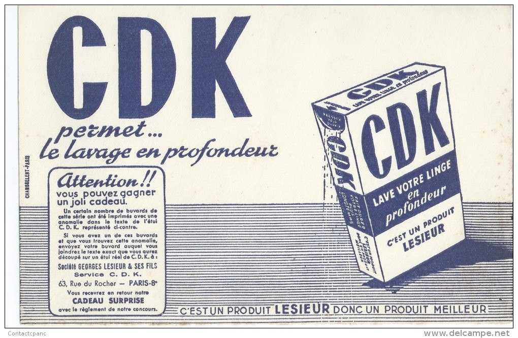 "  C  D  K   "  Produit LESIEUR          -   Ft  =  21 Cm X 13.5 Cm - Wash & Clean