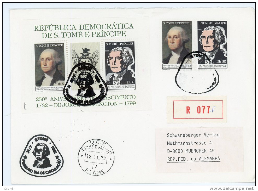 Sao Tome 1982-G.Washington-MI 774/5+B17A-sur Lettre Recommandée Envoyée Vers L´Allemagne - George Washington