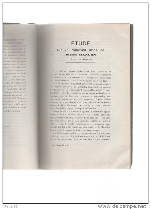 étude Sur Un Manuscrit : ANNEVILLE-EN-SAIRE-AUDERV ILLE-AMFREVILLE-ACQUEVILL E-ANGOVILLE-ANGOVILLE-SUR -AY-etc.... - Normandie