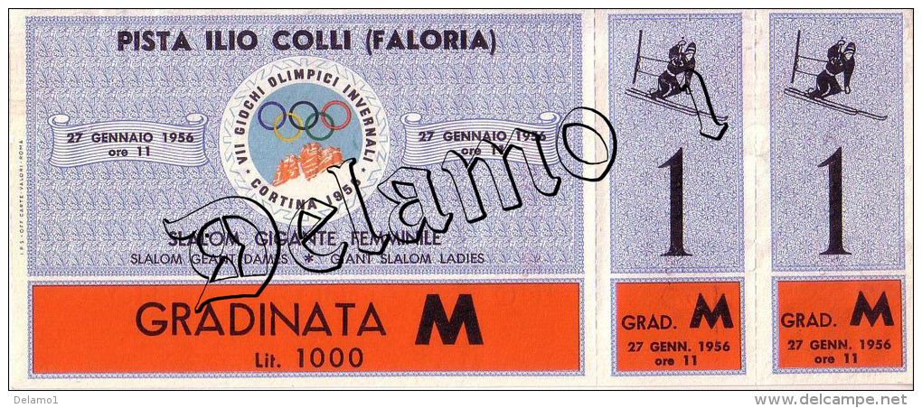 Italia-- CORTINA 27 1 1956-- Biglietto Ingresso PISTA ILIO COLLI (Faloria) - SLALOM GIGANTE FEMM-CORTINA 1956 - Inverno1956: Cortina D'Ampezzo