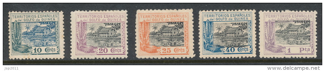 Spanish Guinea 1924, Edifil # Set Of 5 From Serie  Casa De Nipa, MH (*) - Guinée Espagnole