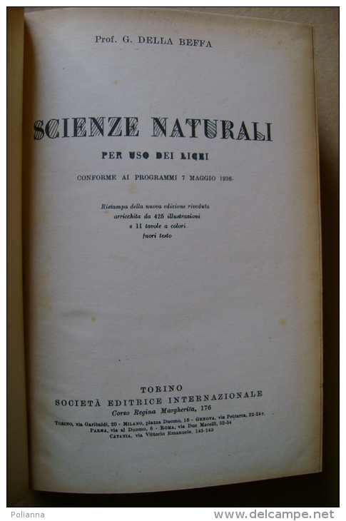 PBX/9 Della Beffa SCIENZE NATURALI S.E.I. 1944/botanica/zoologia/anatomia - Medicina, Biología, Química