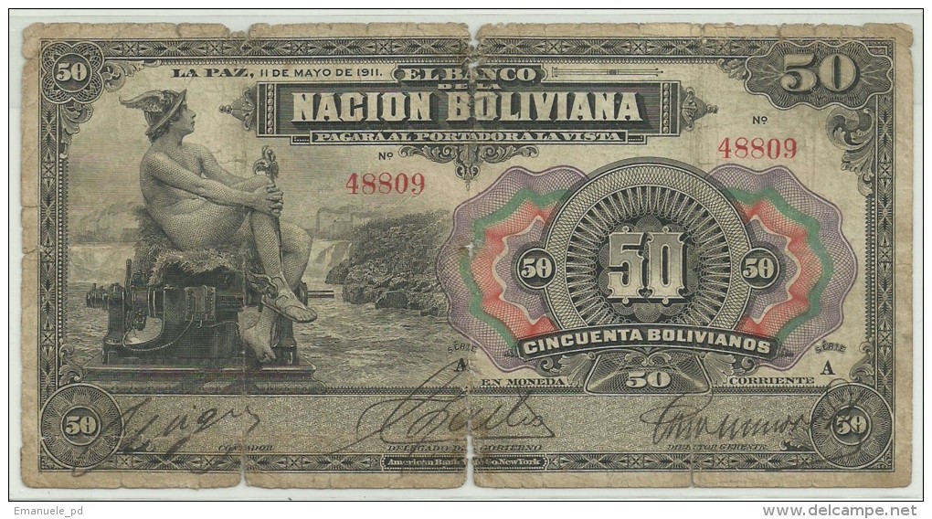 Bolivia 50 Bolivianos 1911 Repaired (NO Overprint) - Bolivia